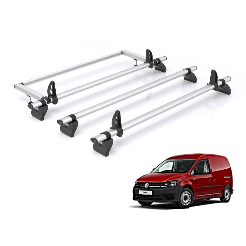 VW Caddy (2010-2020) - 3 Rhino Kammbar Pro Roof Bars + Roller (Aluminium)
