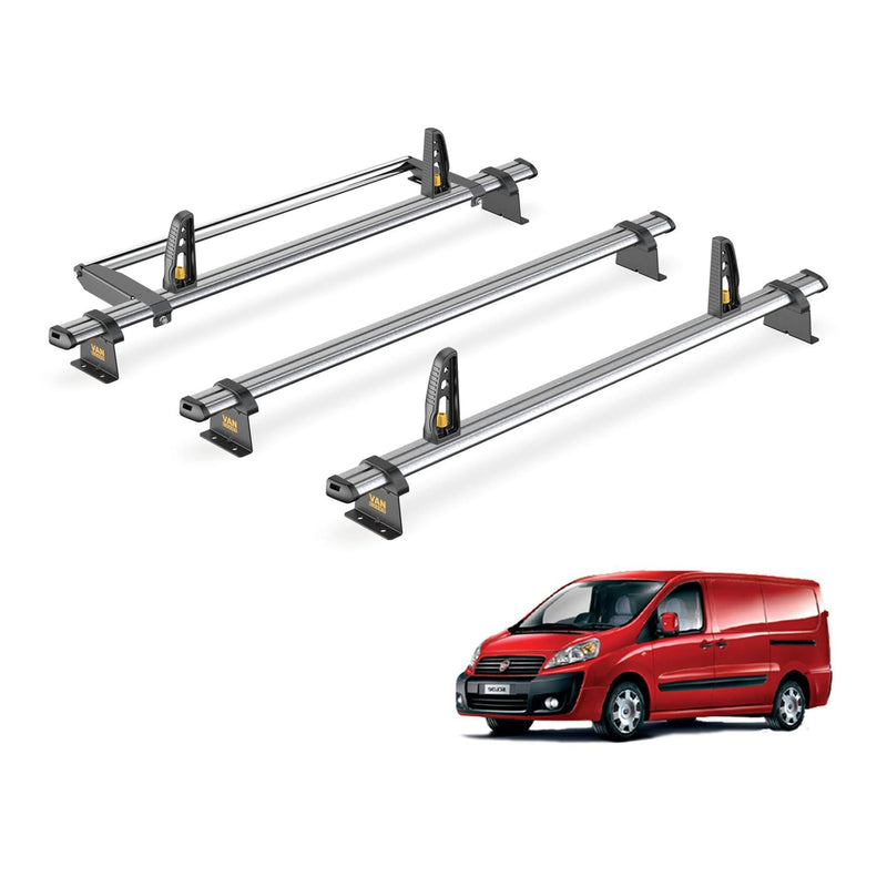Fiat Scudo Roof Rack (2007-2016) Low Roof 3x Bars & Roller Van Guard Ulti Trade