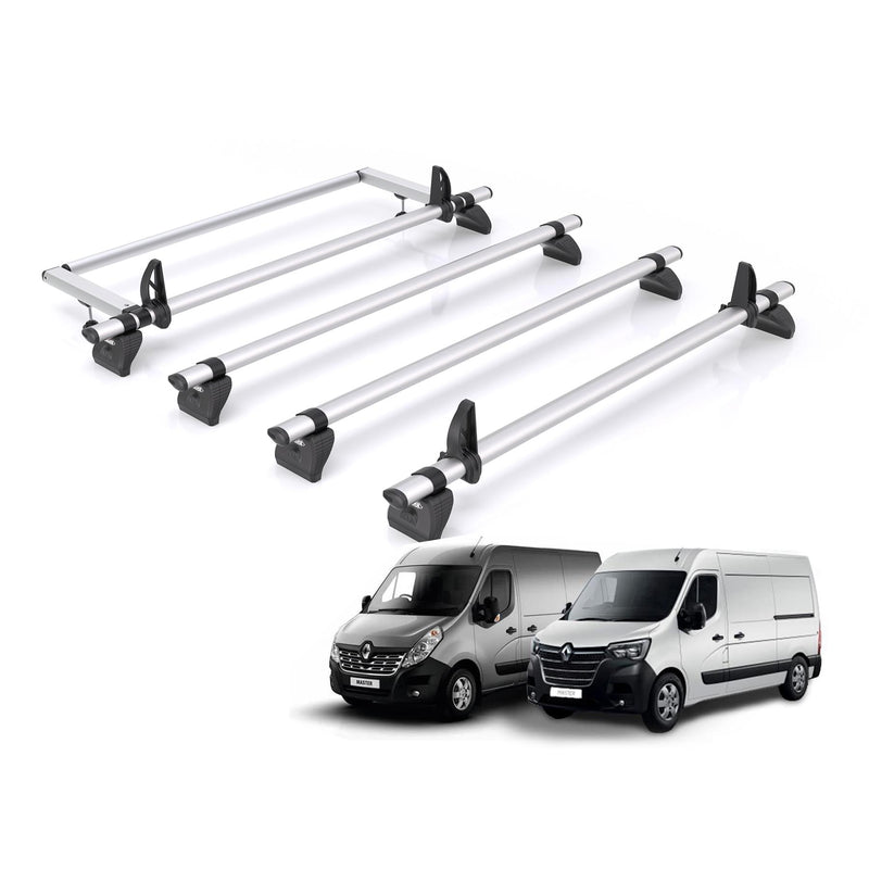 Renault Master (2010-2024) - 4 Rhino Kammbar Pro Roof Bars + Roller (Aluminium)