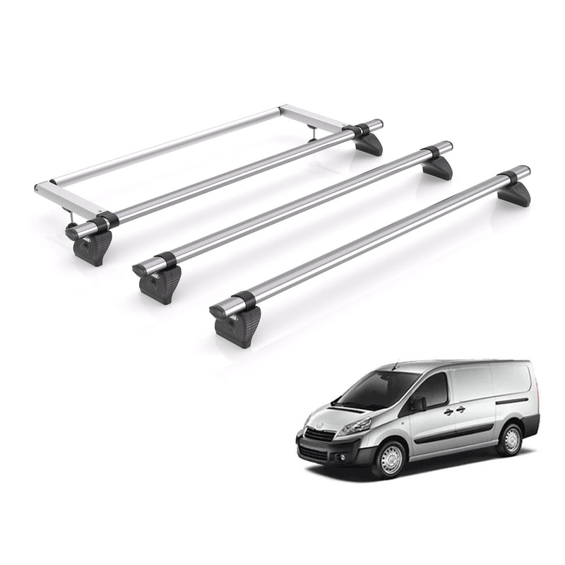 Peugeot Expert Roof Rack For 2007-16 Tailgate Van 3x Bars + Roller Rhino Kammbar