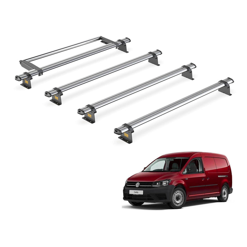 VW Caddy (2015-2020) - 4 Van Guard Ultibar Trade Roof Bars + Roller