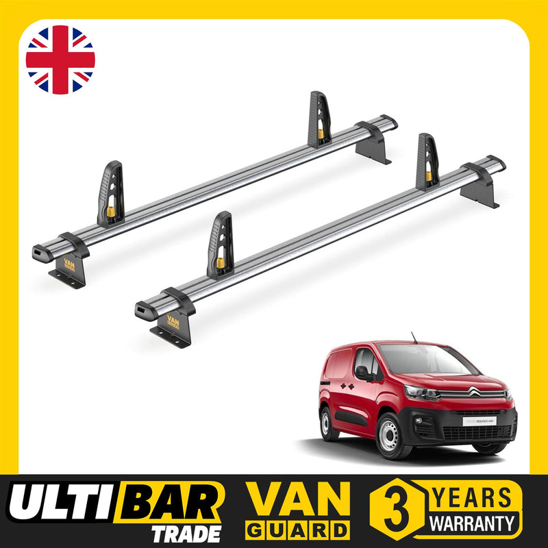 Citroen Berlingo Roof Rack for 2018+ 2x Bars & Loadstops Van Guard Ulti Trade