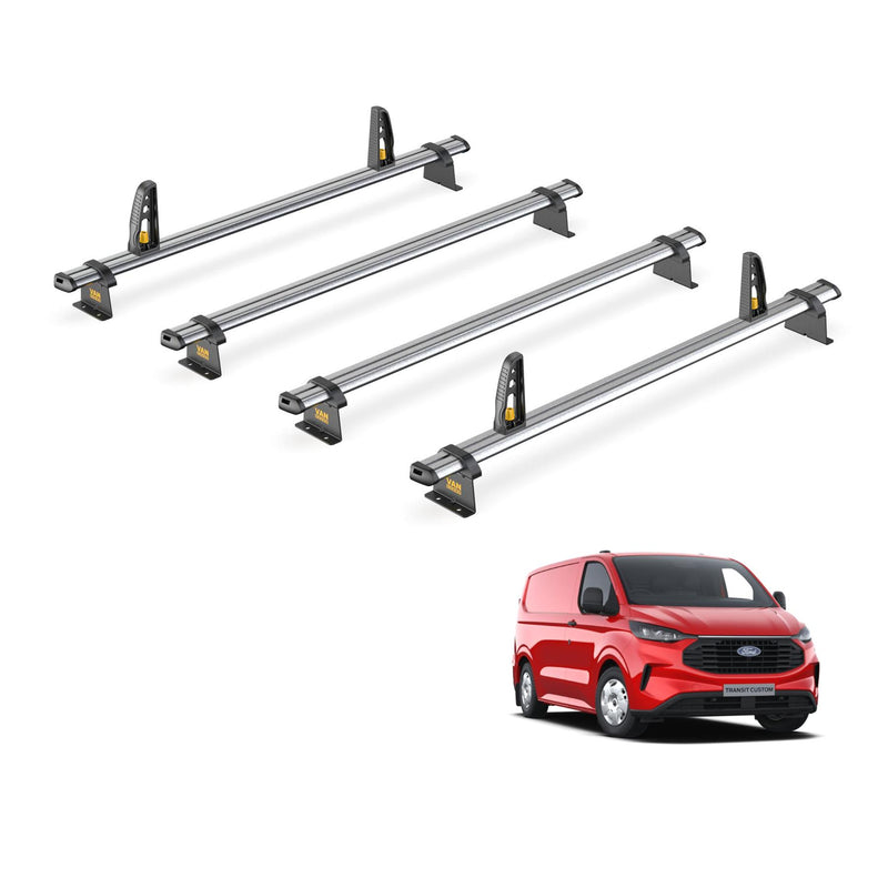Ford Transit Custom Roof Rack for 2024+ Short (L1) 4 Bars + Loadstops Van Guard