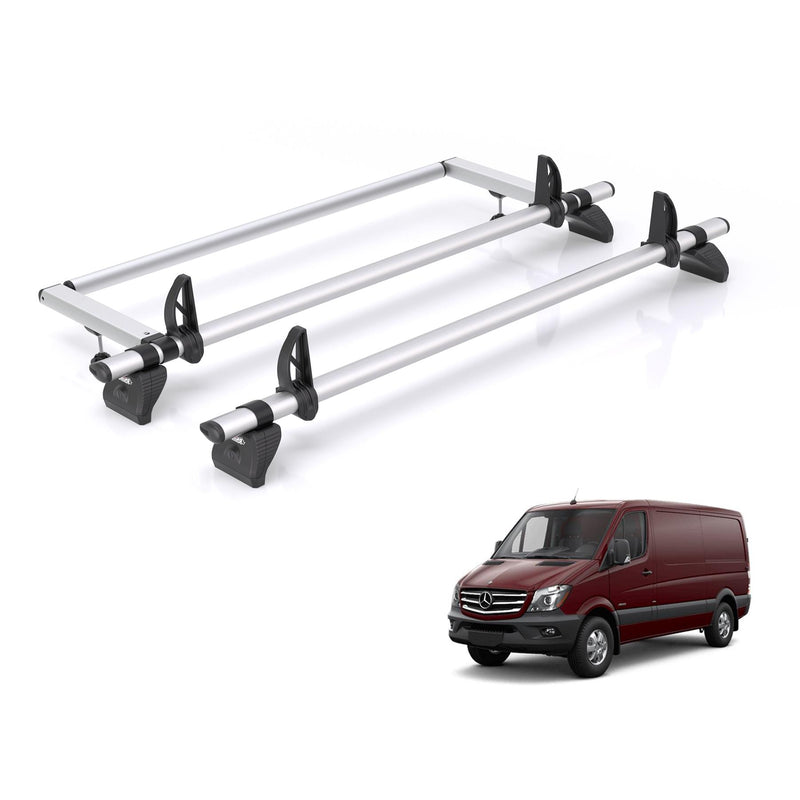 Mercedes Sprinter (2006-2018) - 2 Rhino Kammbar Pro Roof Bars + Roller (Aluminium)