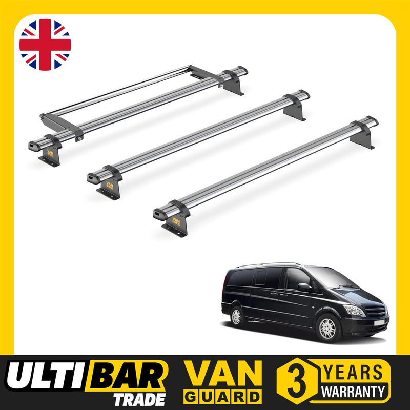 Mercedes Vito (2003-2014) - 3 Van Guard Ultibar Trade Roof Bars + Roller