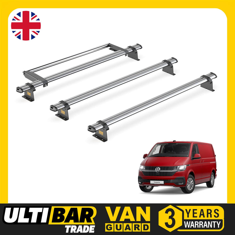 VW Transporter (2015-2024) - 3 Van Guard Ultibar Trade Roof Bars + Roller