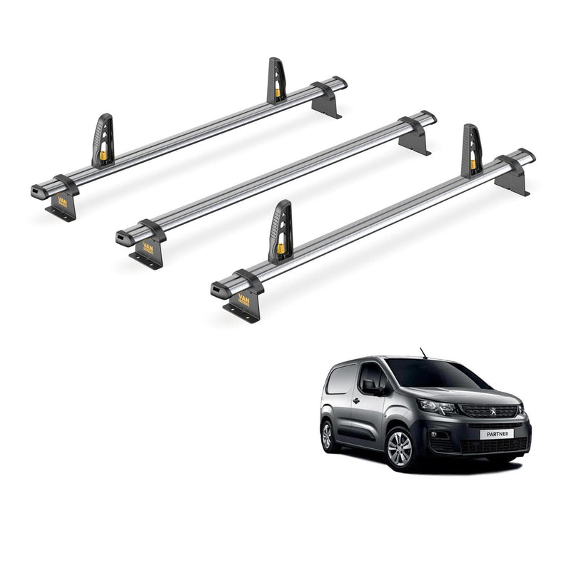 Peugeot Partner Roof Rack for 2018+ 3x Bars & Loadstops Van Guard UltiBar Trade
