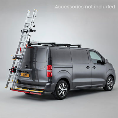 Fiat Talento (2016-2020) - 2 Rhino Kammbar Black Roof Bars + Roller (Aluminium)