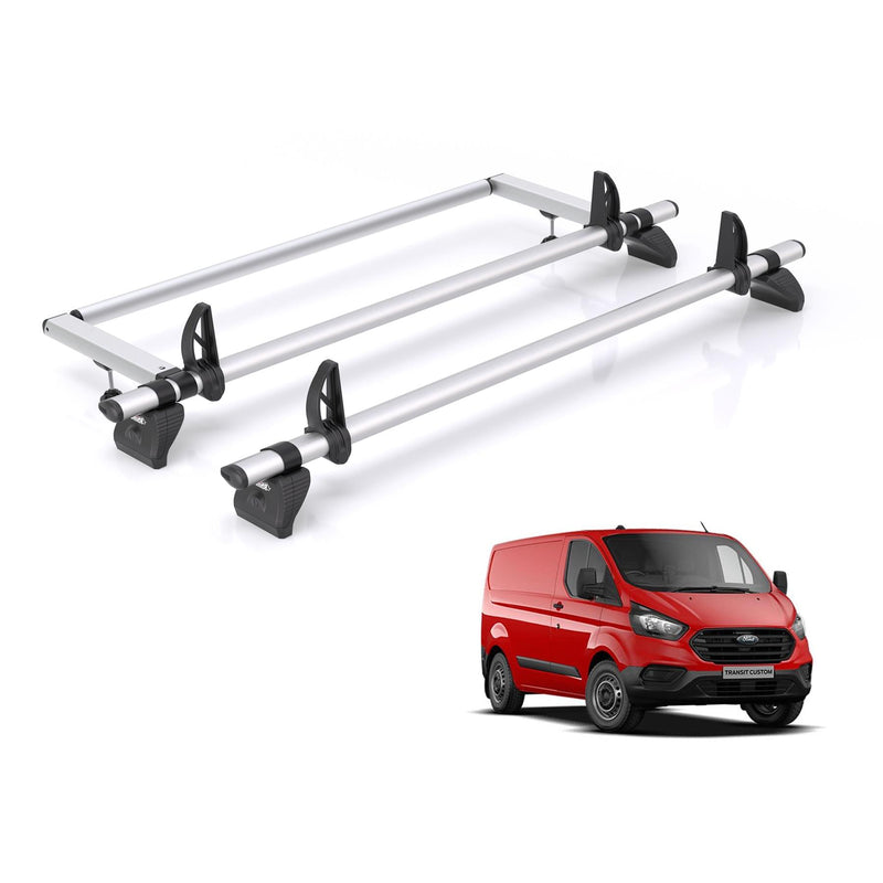 Ford Transit Custom - 2 Rhino Kammbar Pro Roof Bars + Roller (Aluminium)