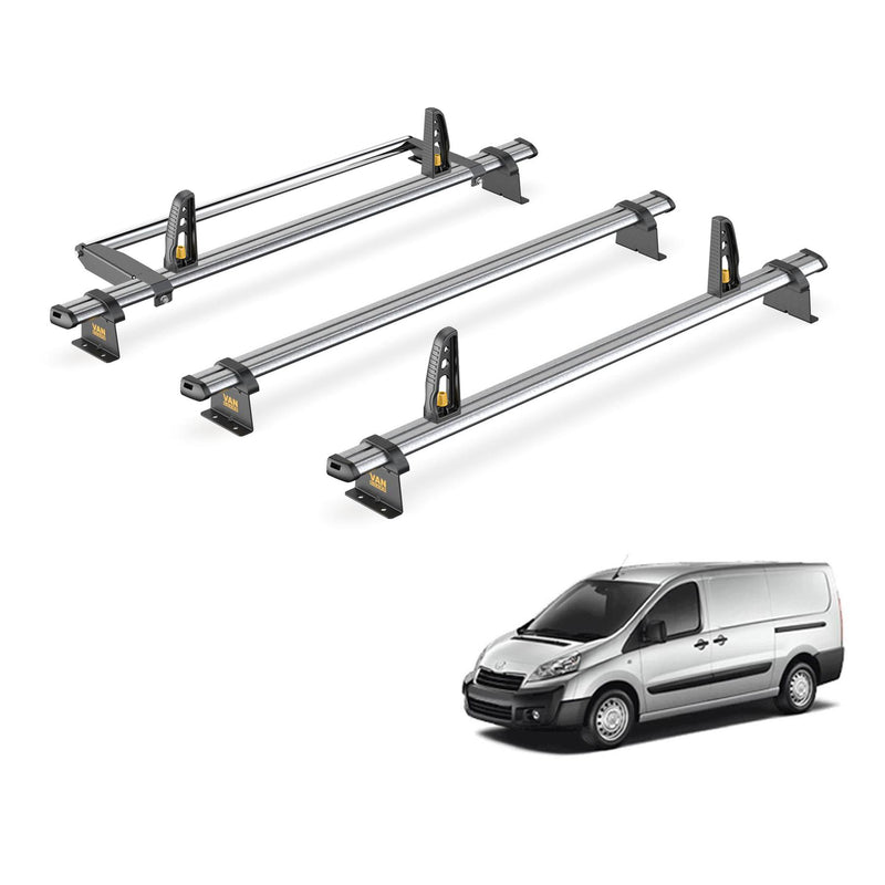 Peugeot Expert Roof Rack (2007-16) [Tailgate] 3 Bars Bundle Van Guard Ulti Trade