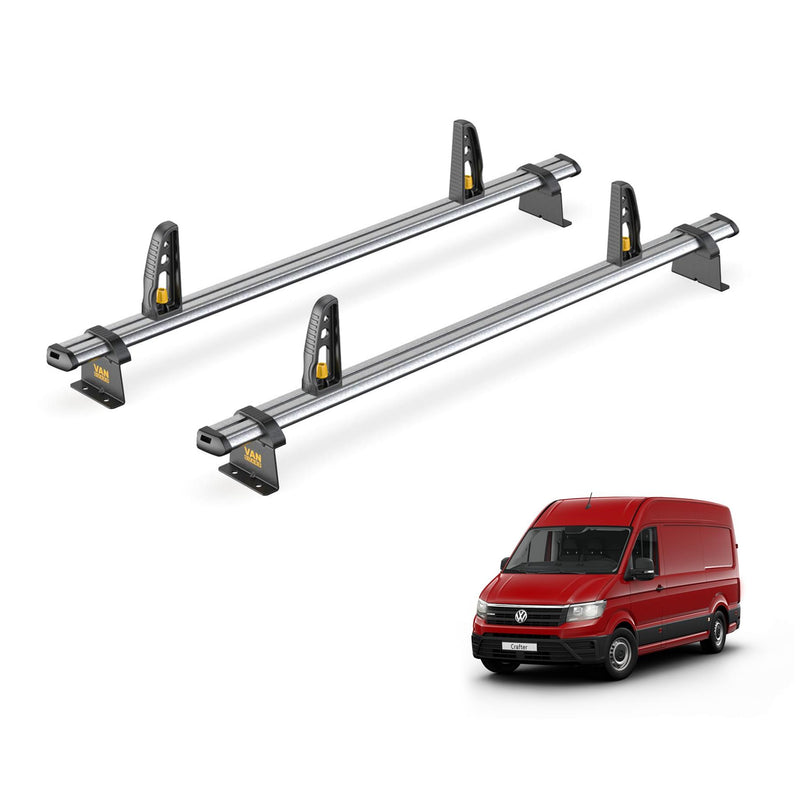 VW Crafter Roof Rack for 2017+ 2x Roof Bars + Loadstops Van Guard UltiBar Trade