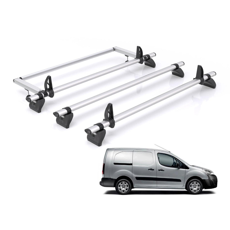 Peugeot Partner (2008-2018) - 3 Rhino Kammbar Pro Roof Bars + Roller (Aluminium)