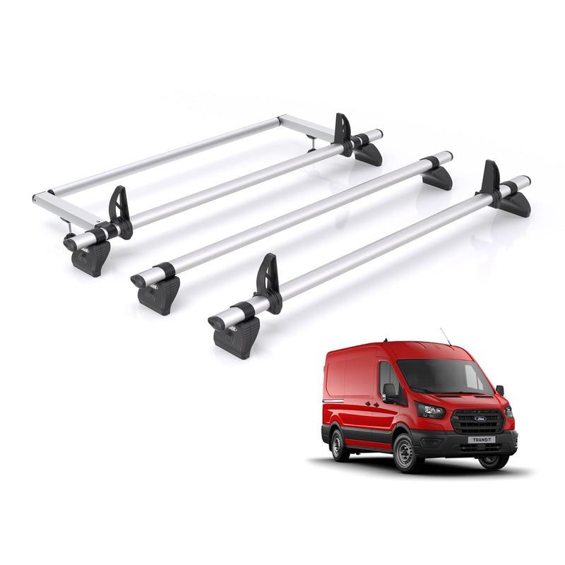 Ford Transit (2013-2024) - 3 Rhino Kammbar Pro Roof Bars + Roller (Aluminium)