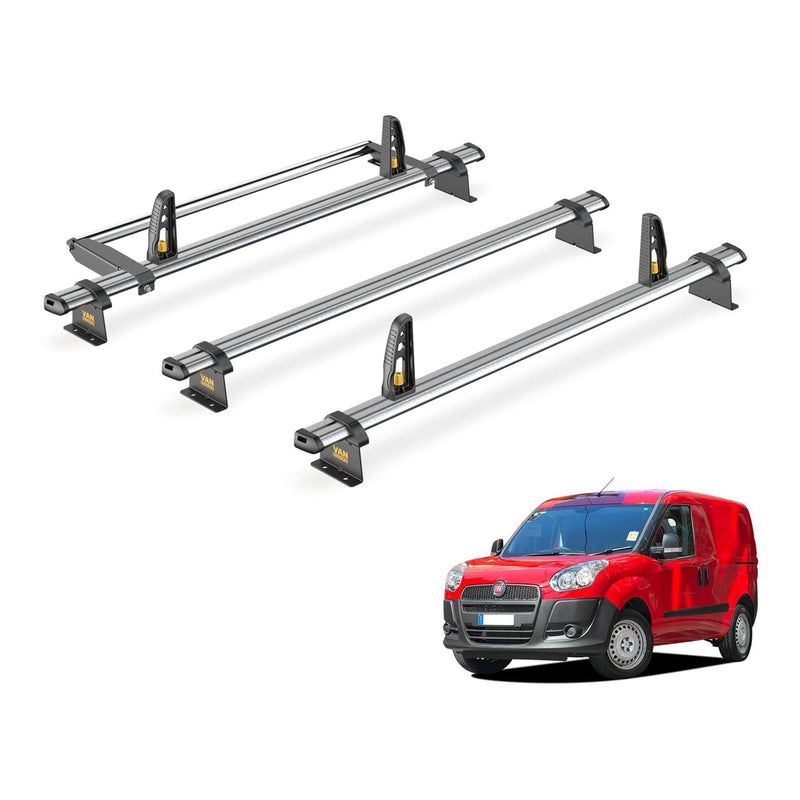 Fiat Doblo Roof Rack for 2010+ 3x Bars & Roller & Loadstops Van Guard Ulti Trade