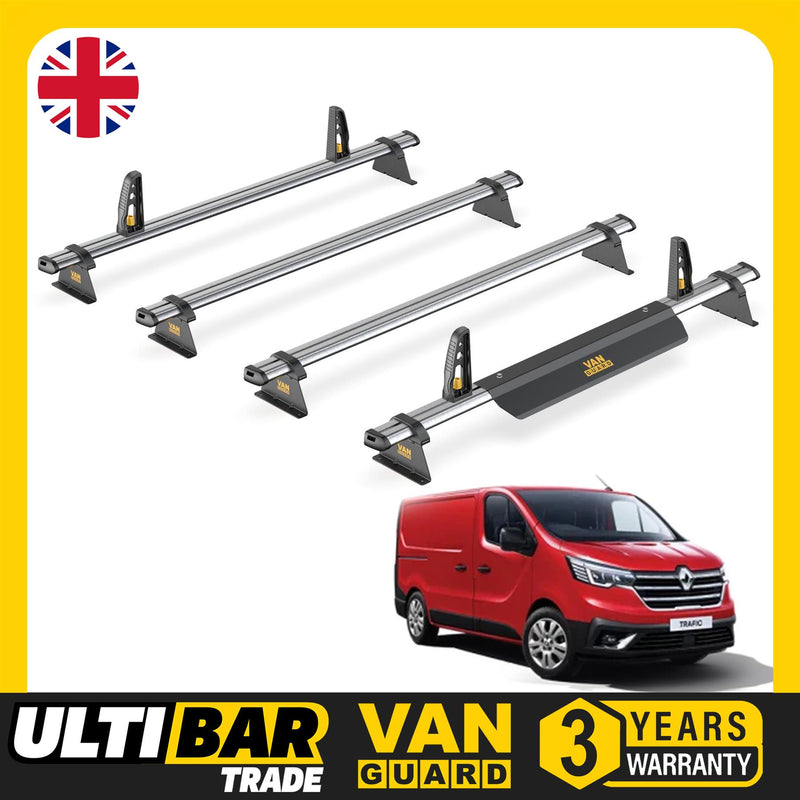 Renault Trafic Roof Rack for 2014+ 4x Roof Bars + Loadstops Van Guard Ulti Trade