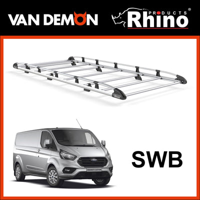 Ford Transit Custom Roof Rack + Roller SWB, Low Roof Models Rhino Aluminium Rack