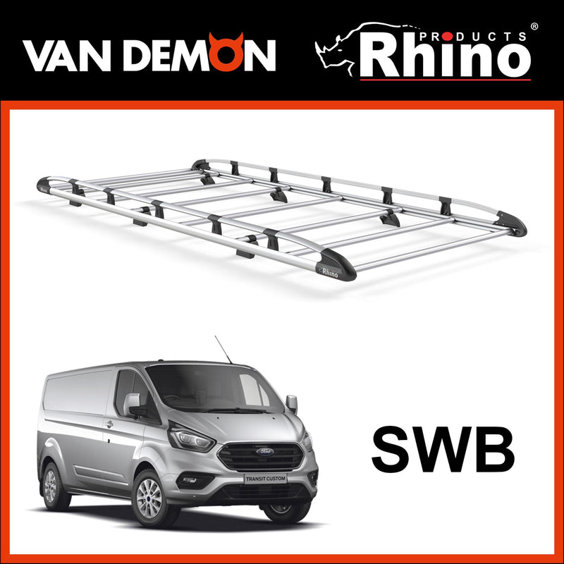 Ford Transit Custom Roof Rack + Roller SWB, Low Roof Models Rhino Aluminium Rack