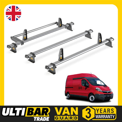 Vauxhall Vivaro Roof Rack (2001-14 High Roof) 3 Bars Bundle Van Guard Ulti Trade