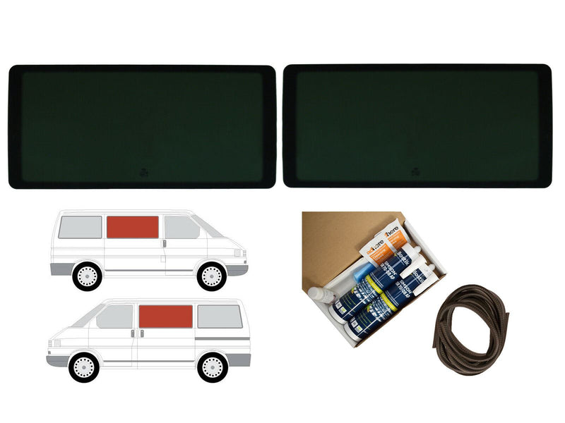 VW Transporter (1990-2003) Driver and Passenger Side Fixed Window Privacy Camper Glass with Fitting Kit
