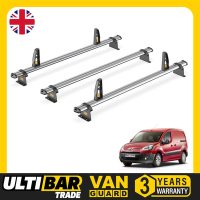 Citroen Berlingo Roof Rack for 2008-18 3x Roof Bars + Loadstops Van Guard Trade