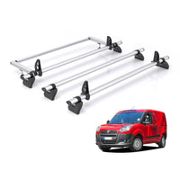 Fiat Doblo (2010-2022) - 3 Rhino Kammbar Pro Roof Bars + Roller (Aluminium)