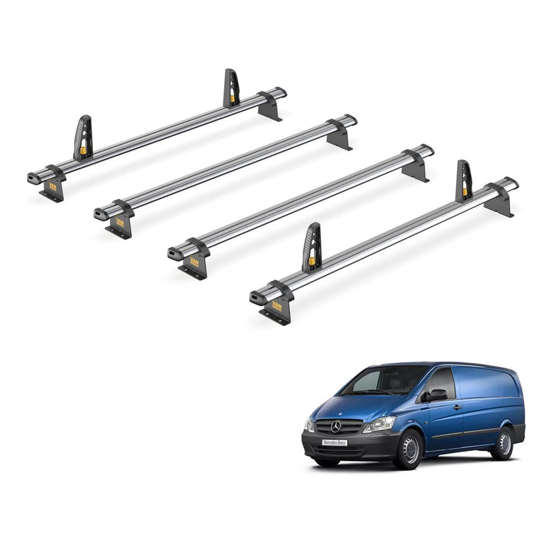 Mercedes Vito Roof Rack (2003-2014) 4x Roof Bars + Loadstops Van Guard Trade