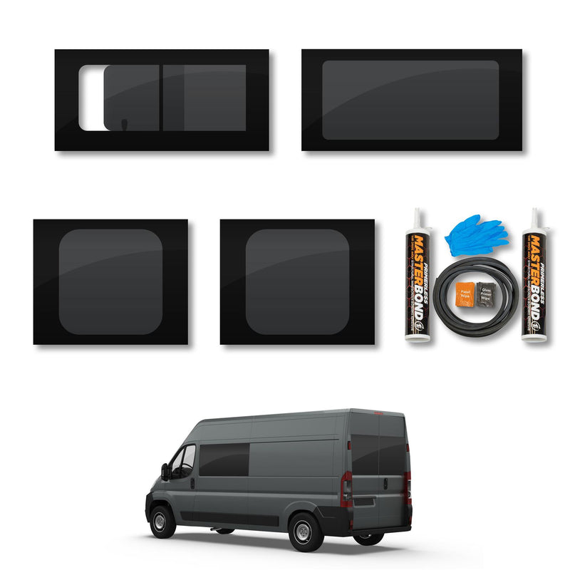 Peugeot Boxer (2006-) Driver Fixed Passenger Opening Side and Rear Door Window Privacy Camper Glass Full Kit with Fitting Kit