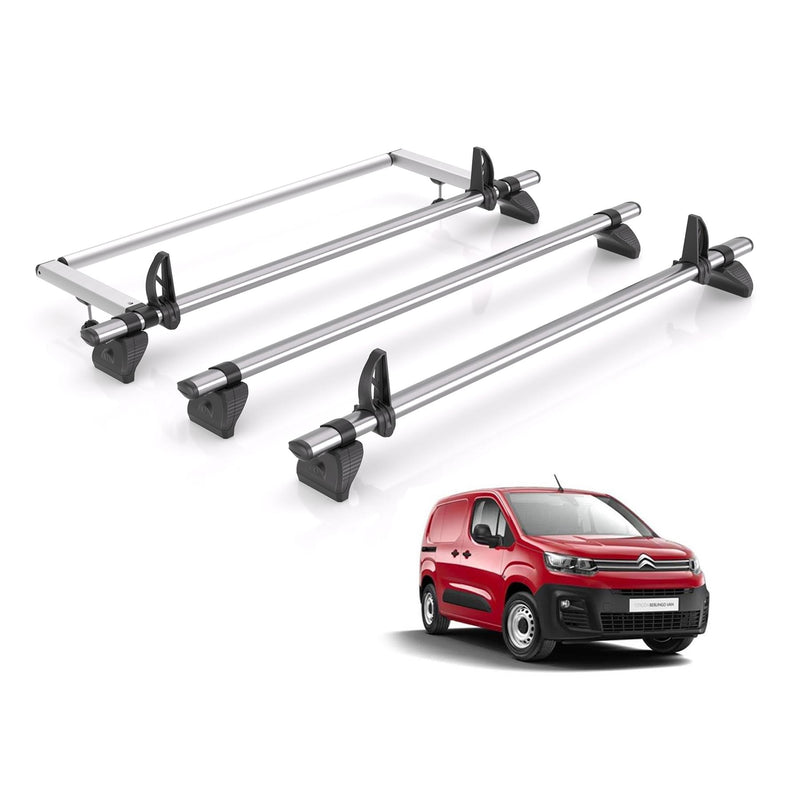 Citroen Berlingo - 3 Rhino Kammbar Fleet Roof Bars + Roller (Steel)