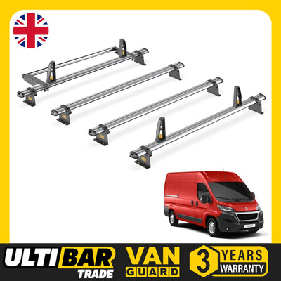 Peugeot Boxer Roof Rack for 2006+ L3/L4  3x Bars & Loadstops & Roller Van Guard