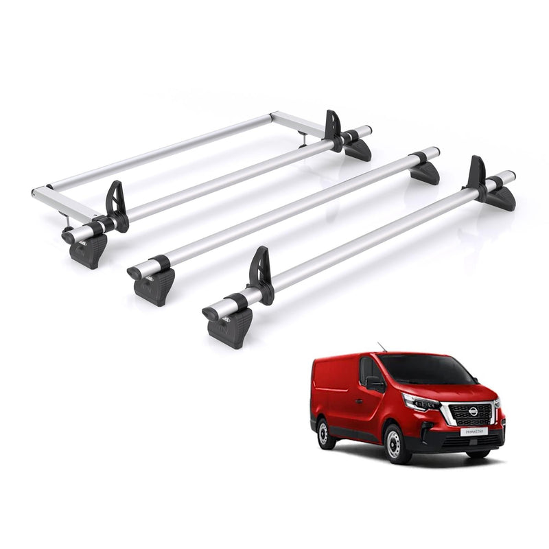 Nissan Primastar (2022-) - 3 Rhino Kammbar Pro Roof Bars + Roller (Aluminium)