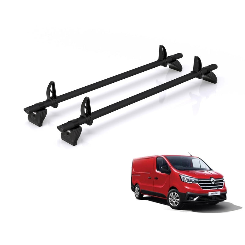 Renault Trafic (2014-) - 2 Rhino Kammbar Black Roof Bars (Aluminium)