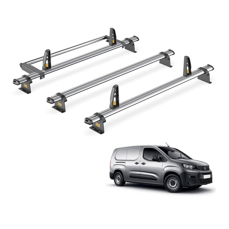 Peugeot Partner Roof Rack (2018+ Long Wheelbase) 3 Bars & Roller Van Guard Trade