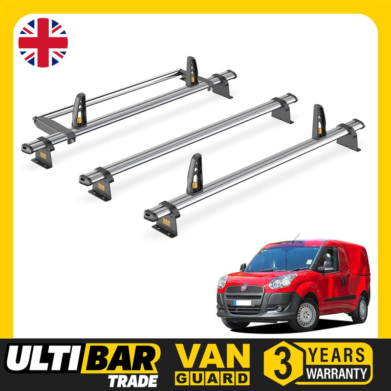 Fiat Doblo Roof Rack for 2010+ 3x Bars & Roller & Loadstops Van Guard Ulti Trade
