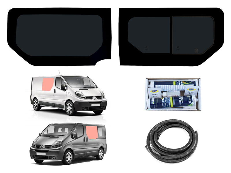 Renault Trafic (2001-2014) Driver Opening Passenger Fixed Side Windows Privacy Camper Glass with Fitting Kit