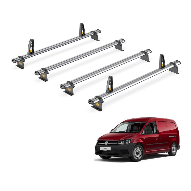 VW Caddy Roof Rack for 2015-2020 Maxi 4x Roof Bars + Loadstops Van Guard Trade