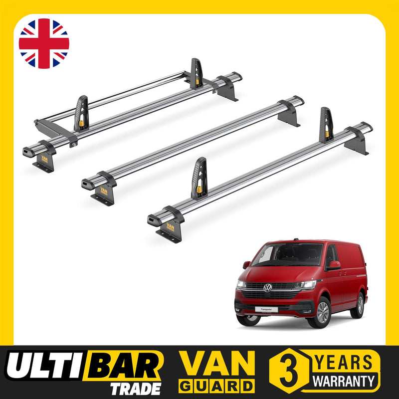 VW Transporter Roof Rack for 2015+ SWB [Tailgate] 3x Bars Bundle Van Guard Trade
