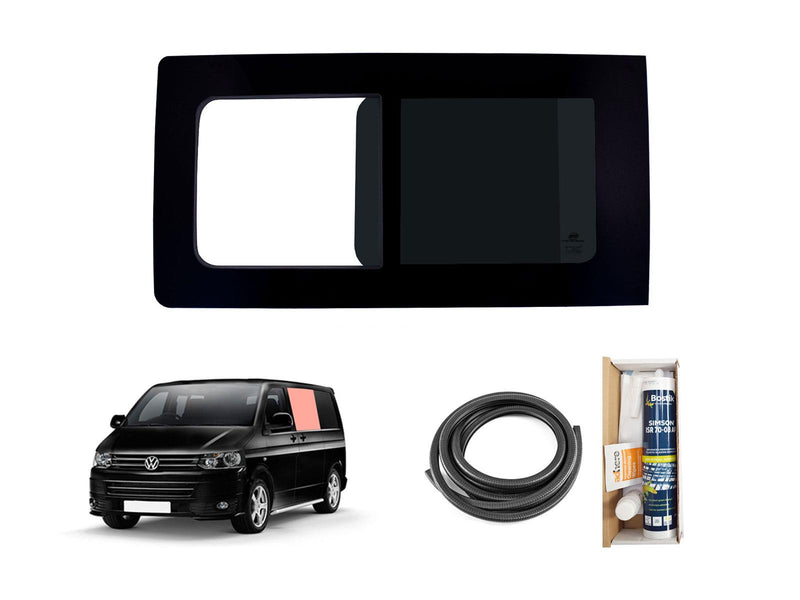 VW Transporter T5 (2003-2015) Passenger Side Opening Window Privacy Camper Glass with Fitting Kit