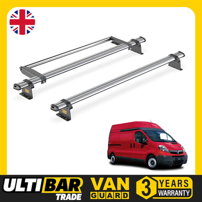 Vauxhall Vivaro (2001-2014) - 2 Van Guard Ultibar Trade Roof Bars + Roller