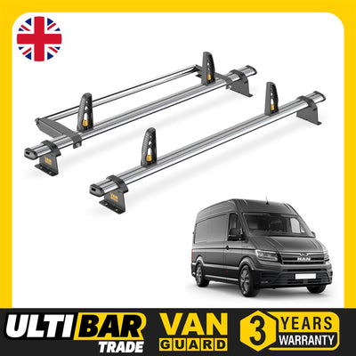 Man TGE Roof Rack for 2017+ H2/H3 Roof 2x Bars & Roller Van Guard UltiBar Trade