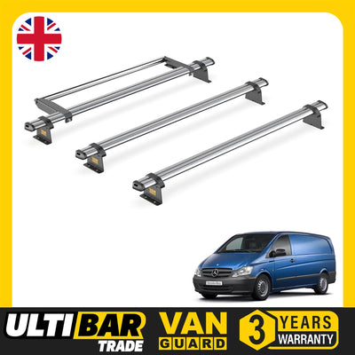 Mercedes Vito (2003-2014) - 3 Van Guard Ultibar Trade Roof Bars + Roller