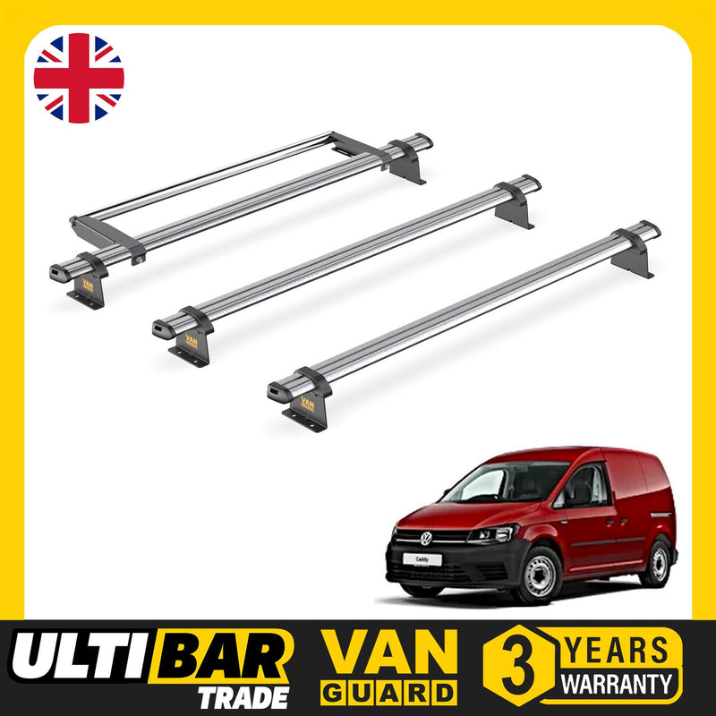 VW Caddy (2010-2015) - 3 Van Guard Ultibar Trade Roof Bars + Roller