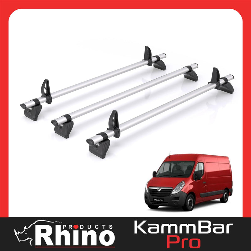 Vauxhall Movano (2010-2021) - 3 Rhino Kammbar Pro Roof Bars (Aluminium)
