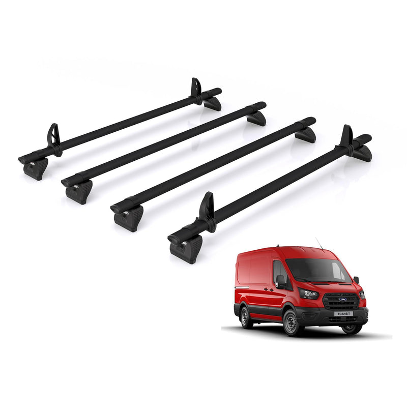 Ford Transit (2013-2024) - 4 Rhino Kammbar Black Roof Bars (Aluminium)