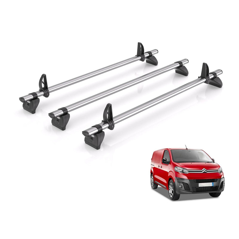 Peugeot Expert (2016-) - 3 Rhino Kammbar Fleet Roof Bars (Steel)