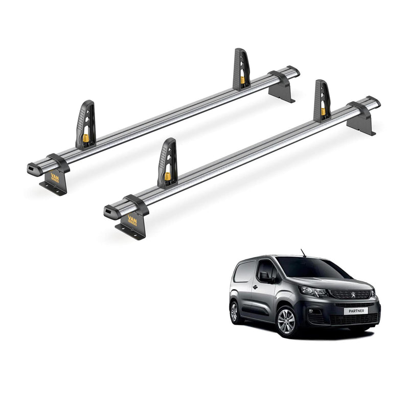 Peugeot Partner Roof Rack for 2018+ 2x Bars & Loadstops Van Guard UltiBar Trade