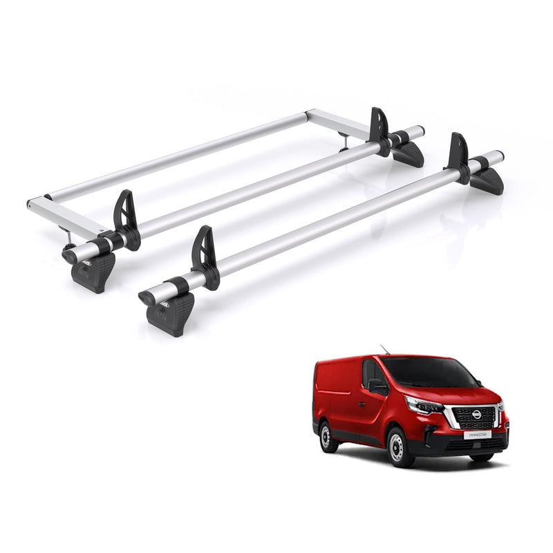 Nissan Primastar (2022-) - 2 Rhino Kammbar Pro Roof Bars + Roller (Aluminium)