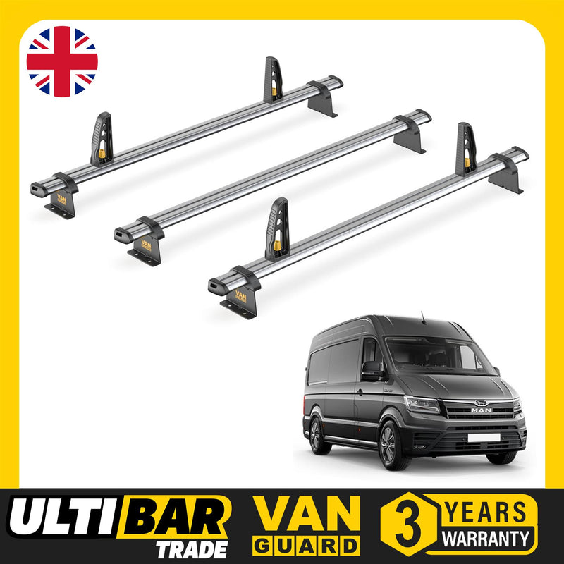 Man TGE Roof Rack for 2017+ H2/H3 Roof 3x Bars + Loadstops Van Guard Ulti Trade