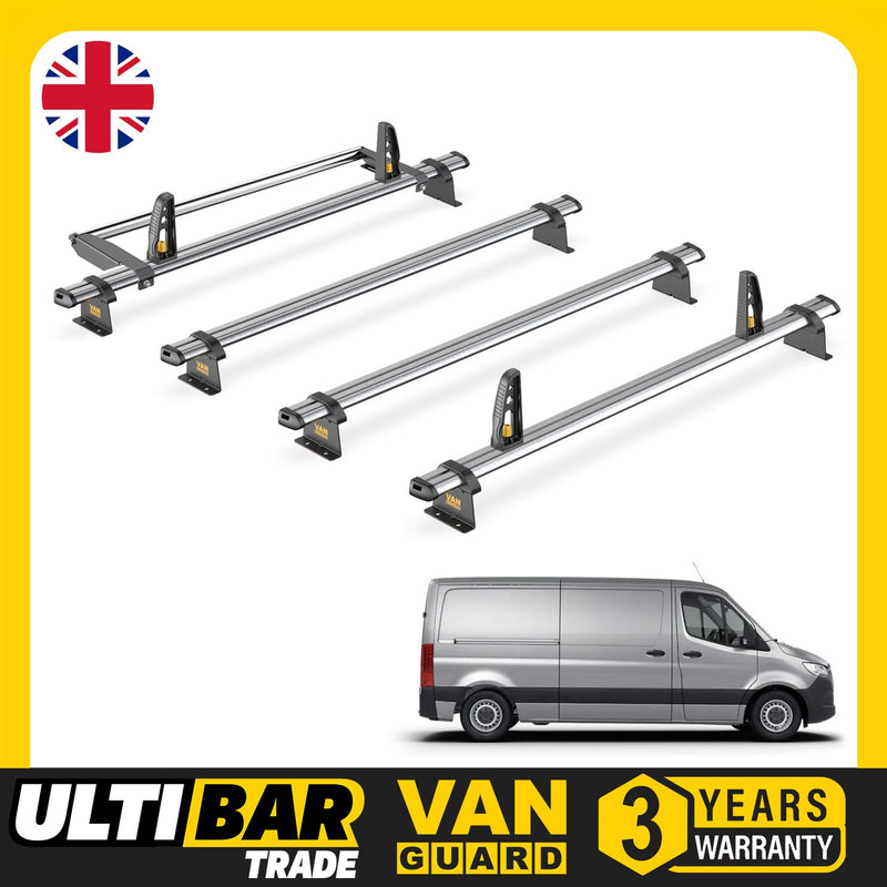 Mercedes Sprinter Roof Rack 2018+ L2H1 4x Bars & Roller Van Guard UltiBar Trade