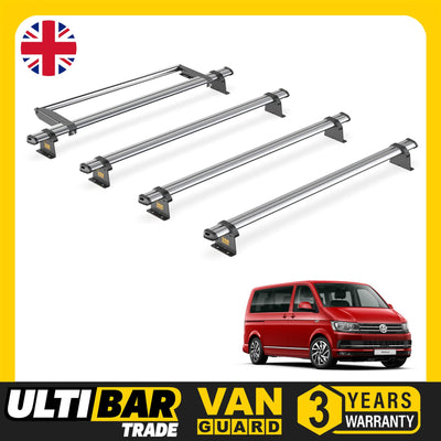 VW Transporter (2003-2015) - 4 Van Guard Ultibar Trade Roof Bars + Roller