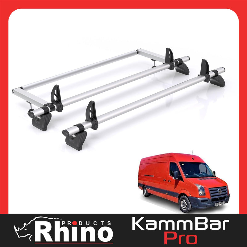 VW Crafter (2006-2017) - 2 Rhino Kammbar Pro Roof Bars + Roller (Aluminium)